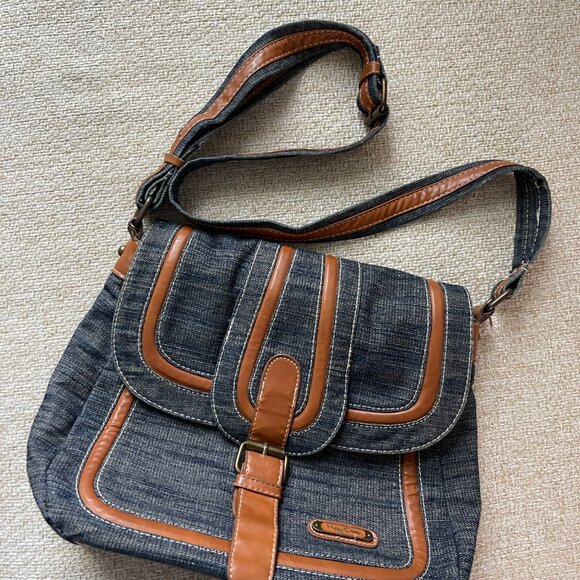 Happy Deer Handbags - HAPPY DEER bag Jeans crossbody bag Dark blue jeans/brown leather shoulder bag